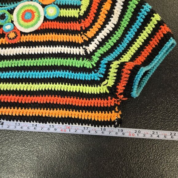 Vintage Prima Bella Hand-Crocheted Striped Rainbow Boho Top M - Picture 8 of 9